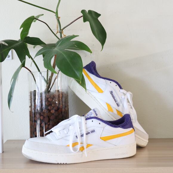 Men's Reebok Club C Revenge White Bold Purple Leather Sneakers Size 8 - GX0386 - Picture 1 of 7